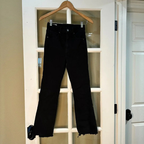 LEVI'S PREMIUM Stretch Straight Leg Raw Hem Black Denim Jeans - 25 - Picture 2 of 11